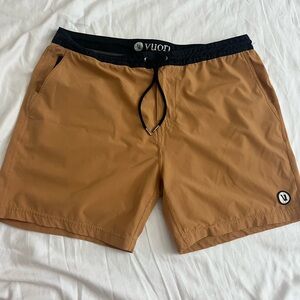 Vuori Camel and Black Athletic Shorts
